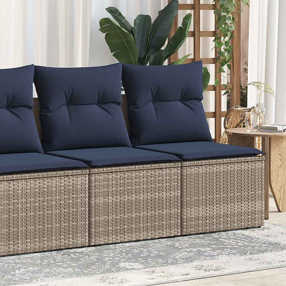 vidaXL 2-delige Loungeset met kussens poly rattan acacia grijs afbeelding 1