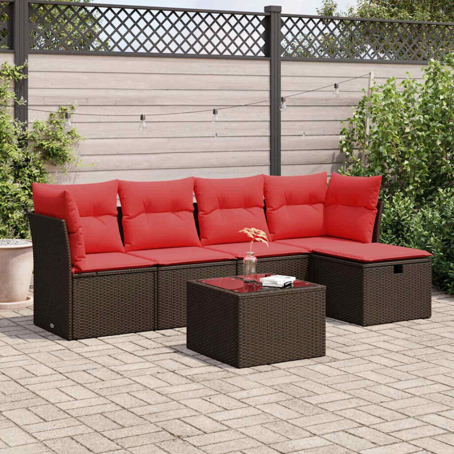 vidaXL 6-delige Loungeset met kussens poly rattan bruin afbeelding 1