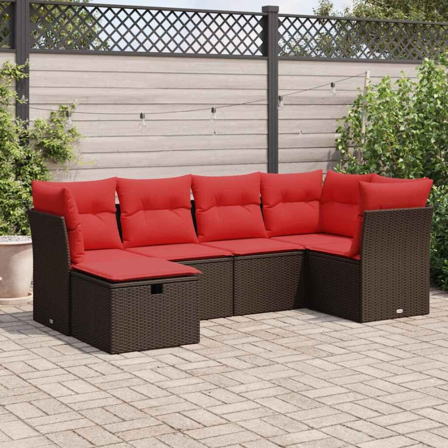 vidaXL 6-delige Loungeset met kussens poly rattan bruin afbeelding 1