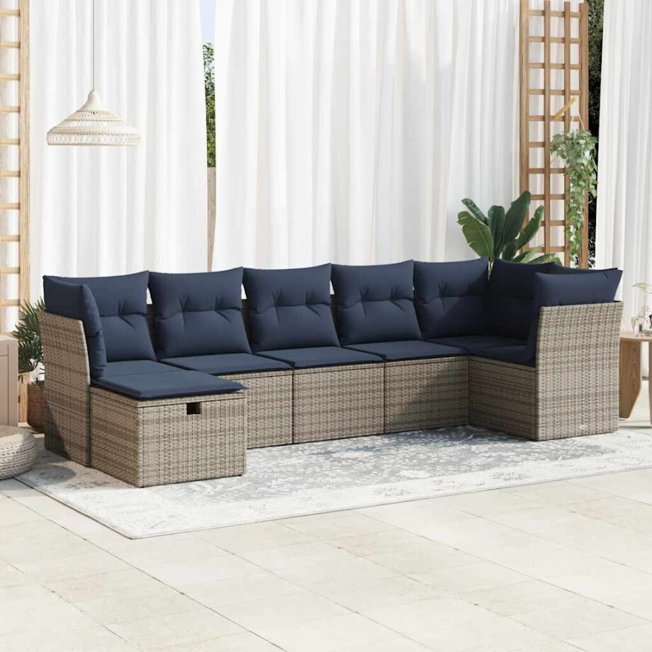 vidaXL 7-delige Loungeset met kussens poly rattan grijs afbeelding 1