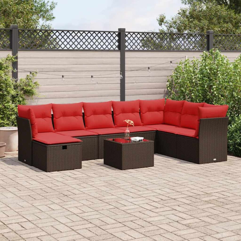 vidaXL 9-delige Loungeset met kussens poly rattan bruin afbeelding 1