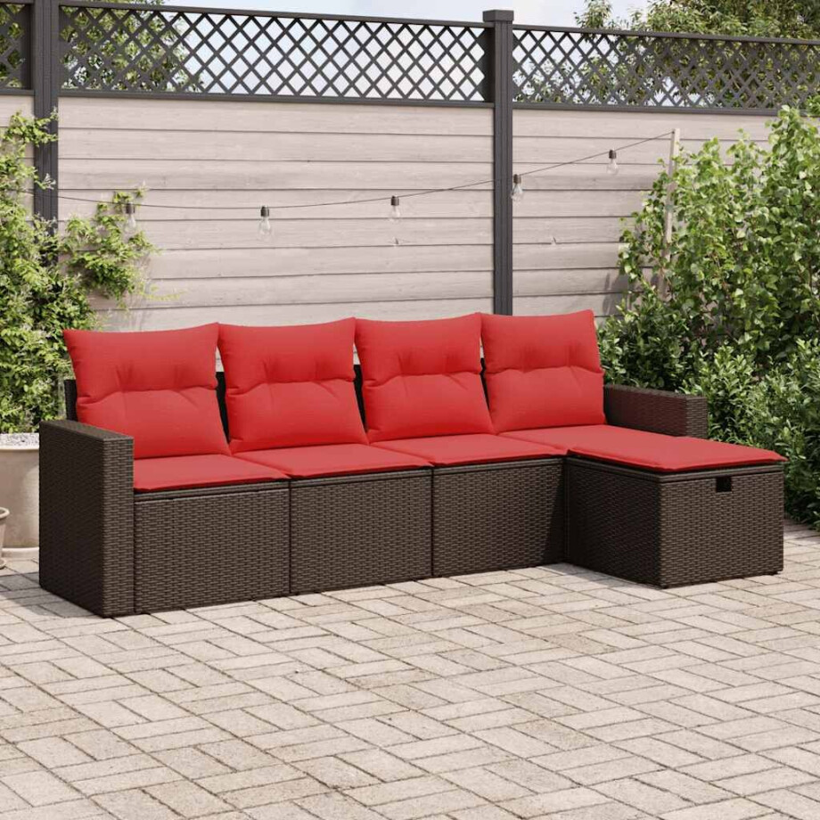 vidaXL 5-delige Loungeset met kussens poly rattan bruin afbeelding 1