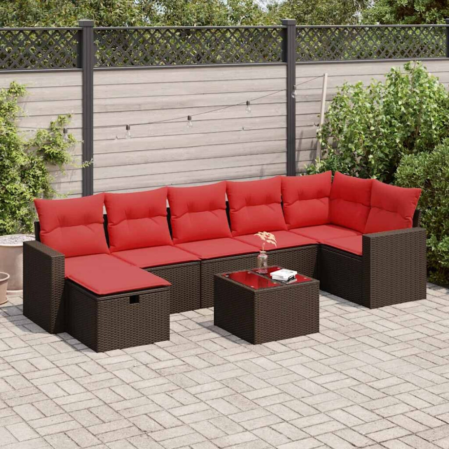 vidaXL 8-delige Loungeset met kussens poly rattan bruin vidaXL 8-delige Loungeset met kussens poly rattan bruin afbeelding 1