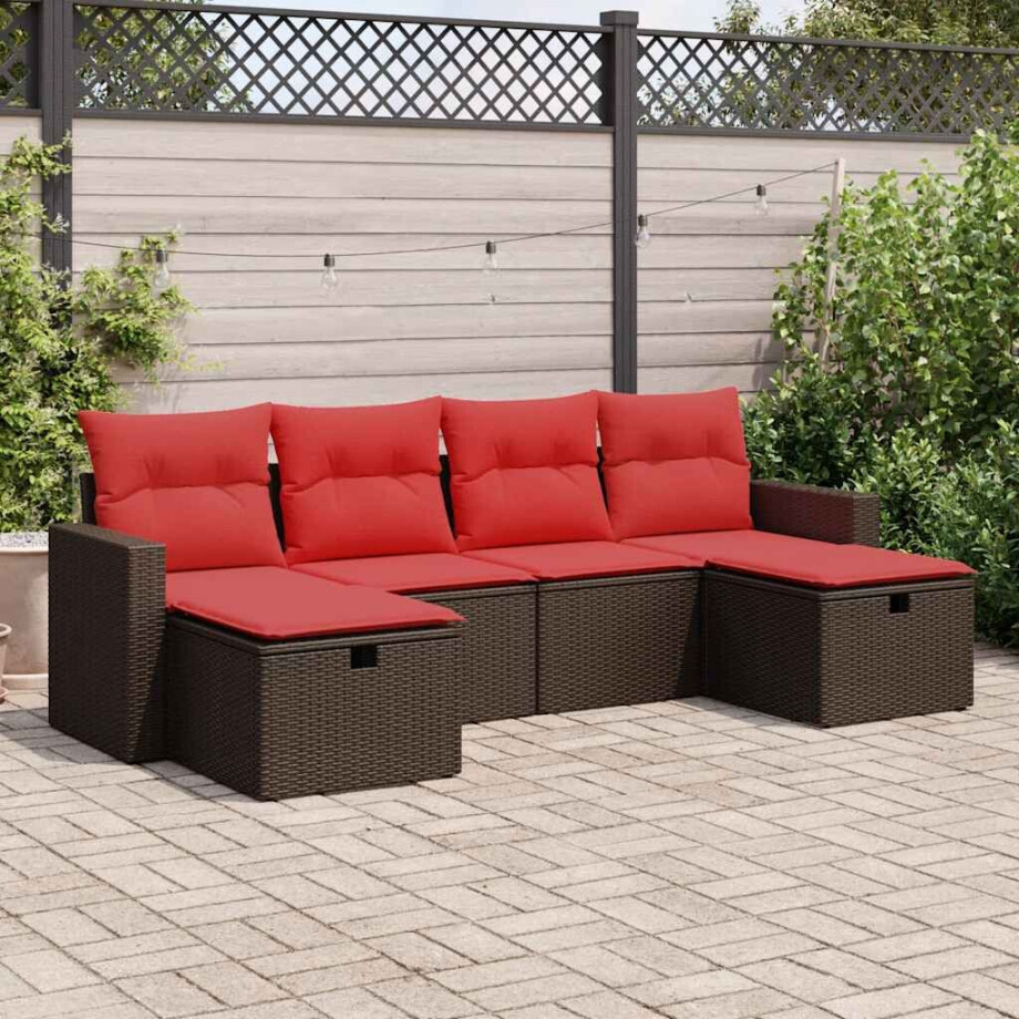 vidaXL 6-delige Loungeset met kussens poly rattan bruin afbeelding 1