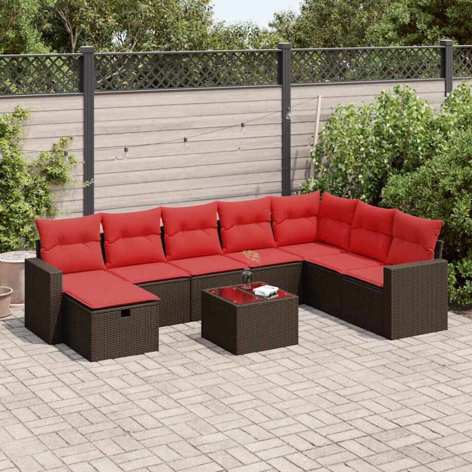 vidaXL 9-delige Loungeset met kussens poly rattan bruin afbeelding 1