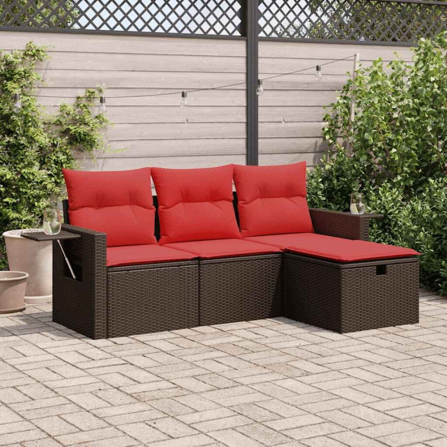 vidaXL 4-delige Loungeset met kussens poly rattan bruin afbeelding 1