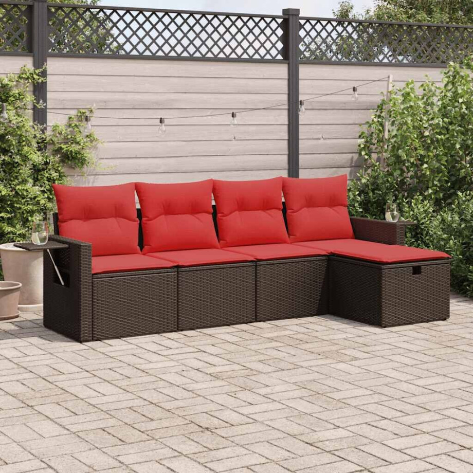 vidaXL 5-delige Loungeset met kussens poly rattan bruin afbeelding 1