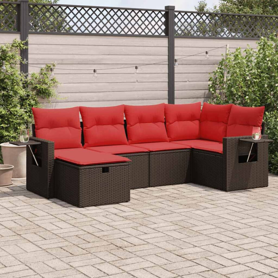 vidaXL 6-delige Loungeset met kussens poly rattan bruin afbeelding 1