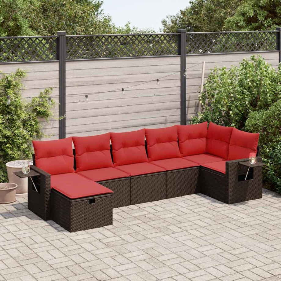 vidaXL 7-delige Loungeset met kussens poly rattan bruin afbeelding 1