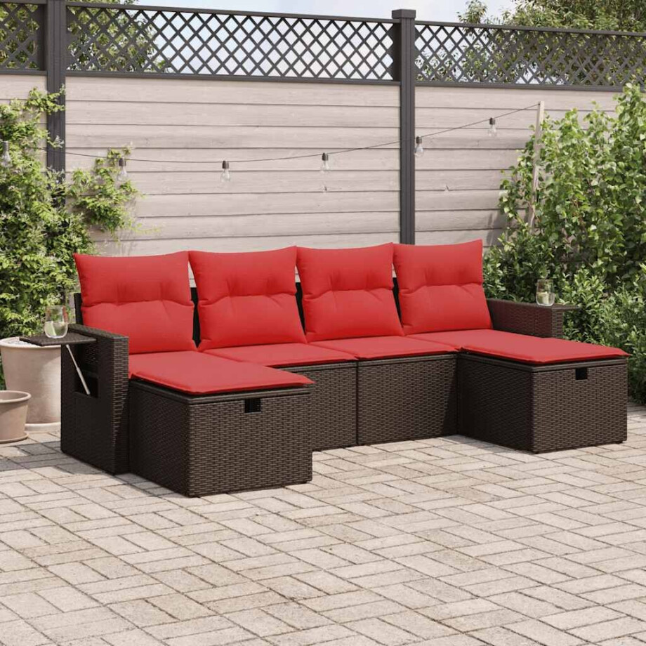vidaXL 6-delige Loungeset met kussens poly rattan bruin afbeelding 1
