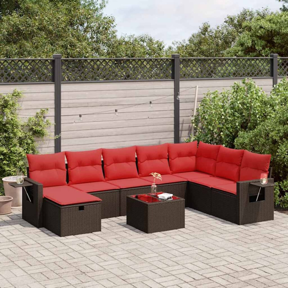 vidaXL 9-delige Loungeset met kussens poly rattan bruin afbeelding 1