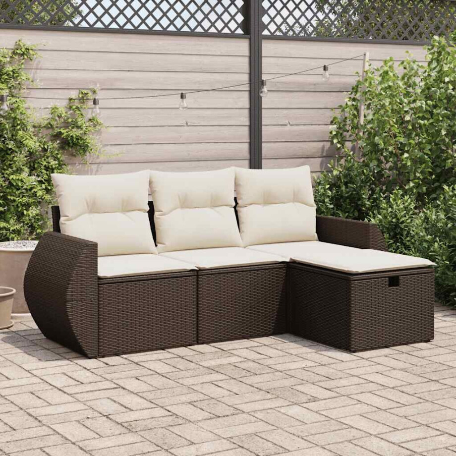 vidaXL 4-delige Loungeset met kussens poly rattan bruin afbeelding 1