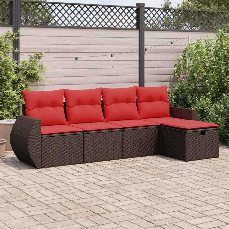 vidaXL 5-delige Loungeset met kussens poly rattan bruin afbeelding 1