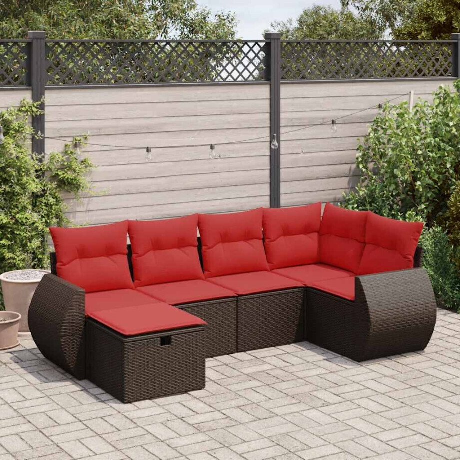 vidaXL 6-delige Loungeset met kussens poly rattan bruin afbeelding 1
