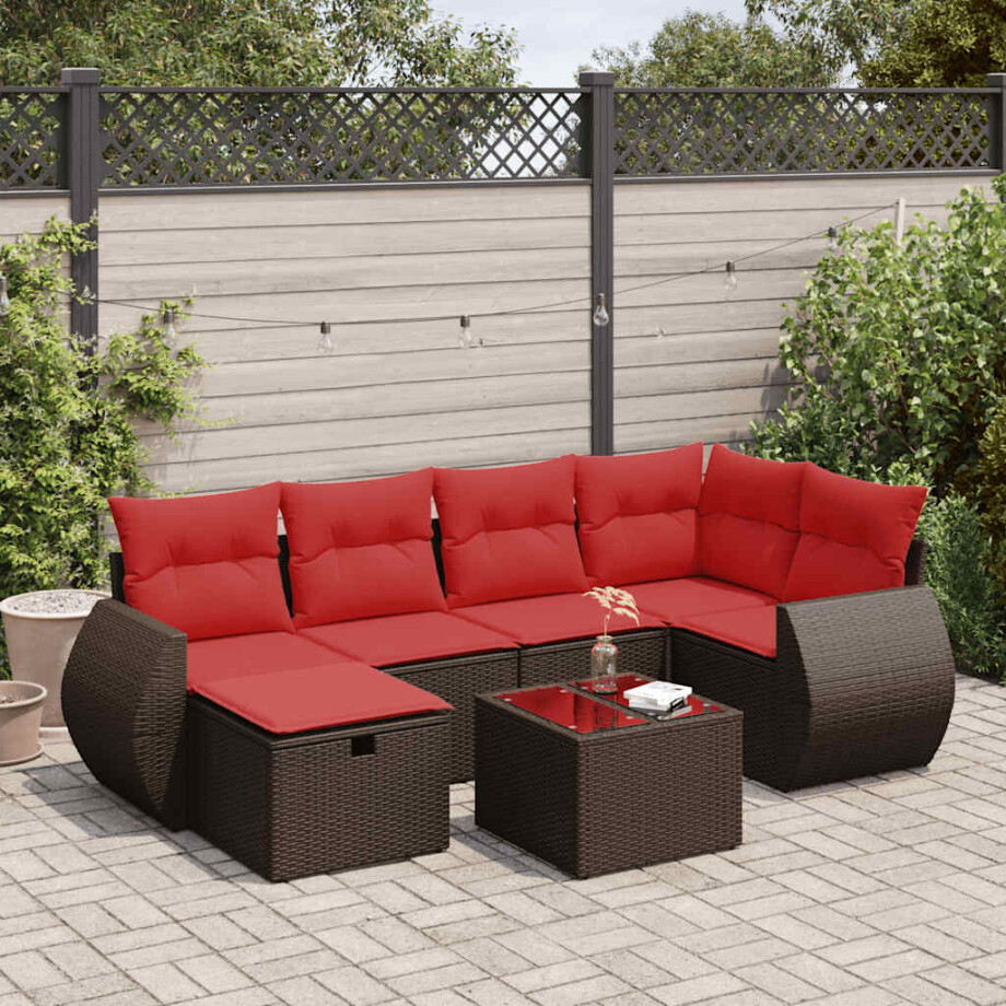 vidaXL 7-delige Loungeset met kussens poly rattan bruin afbeelding 1