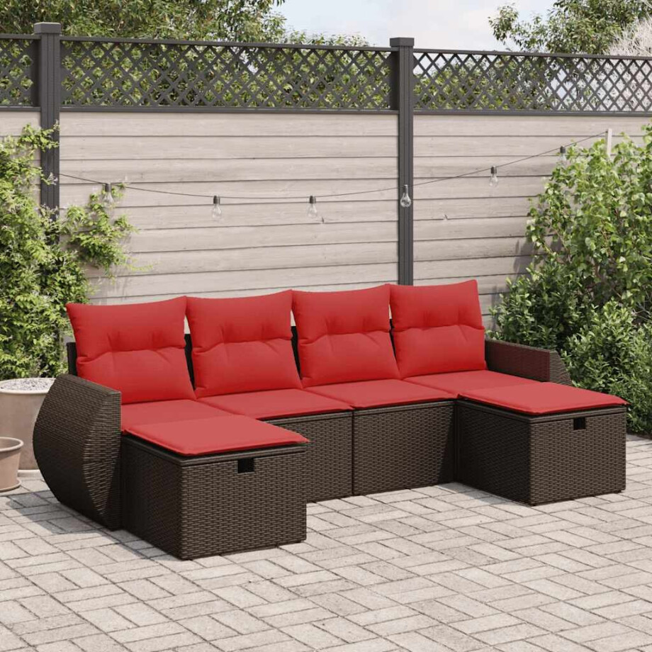 vidaXL 6-delige Loungeset met kussens poly rattan bruin vidaXL 6-delige Loungeset met kussens poly rattan bruin afbeelding 1