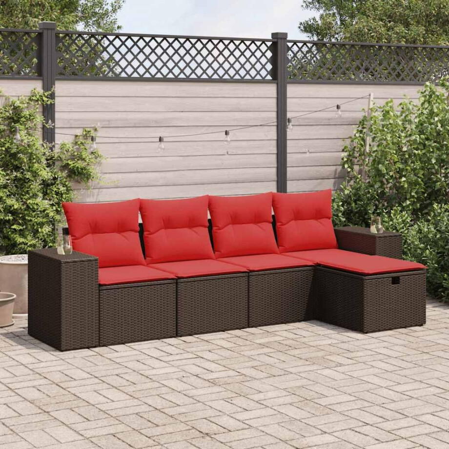 vidaXL 5-delige Loungeset met kussens poly rattan bruin afbeelding 1