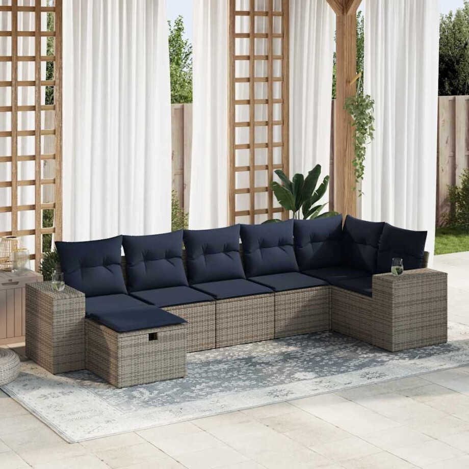 vidaXL 7-delige Loungeset met kussens poly rattan grijs vidaXL 7-delige Loungeset met kussens poly rattan grijs afbeelding 1
