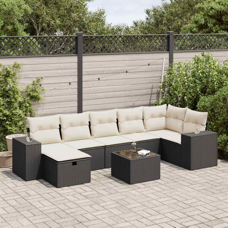 vidaXL 8-delige Loungeset met kussens poly rattan zwart afbeelding 1