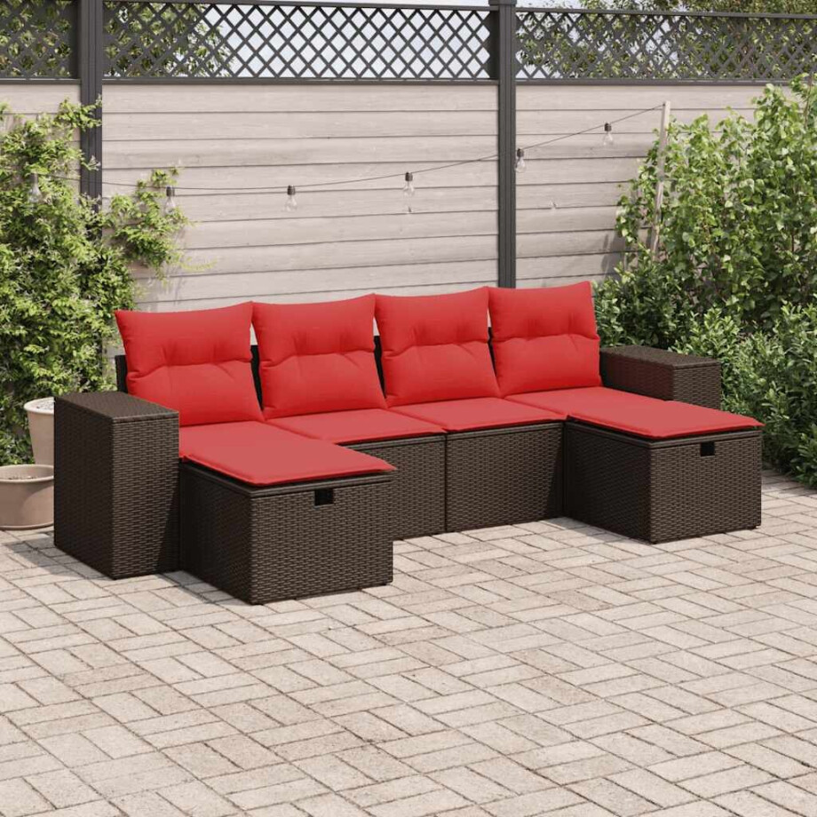 vidaXL 6-delige Loungeset met kussens poly rattan bruin afbeelding 1