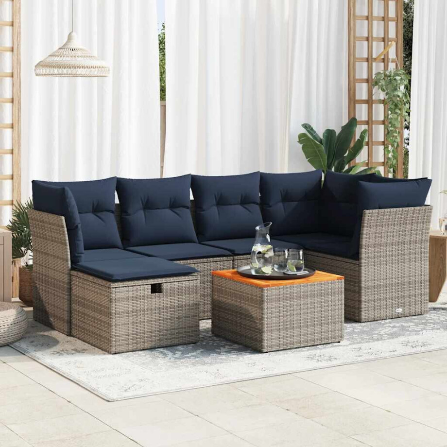 vidaXL 7-delige Loungeset met kussens poly rattan grijs afbeelding 1