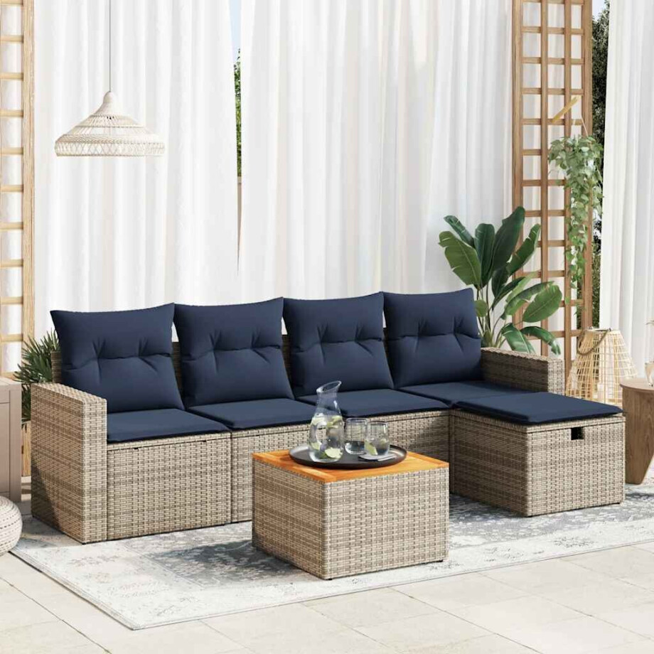 vidaXL 6-delige Loungeset met kussens poly rattan grijs afbeelding 1