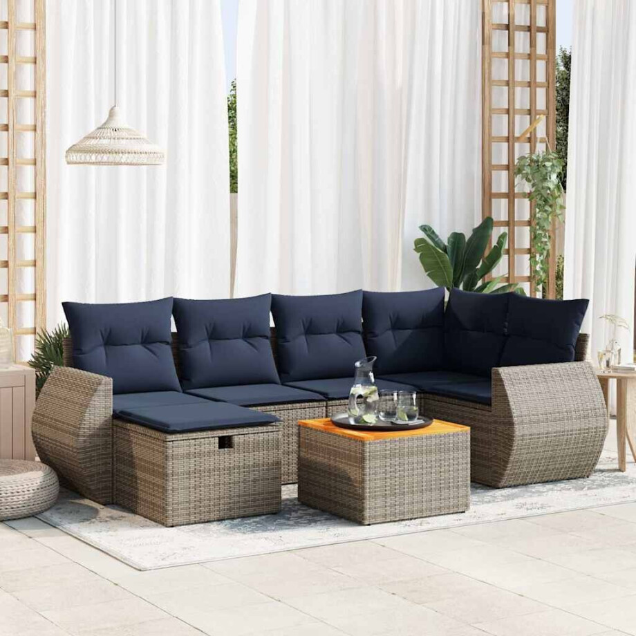 vidaXL 7-delige Loungeset met kussens poly rattan grijs afbeelding 1