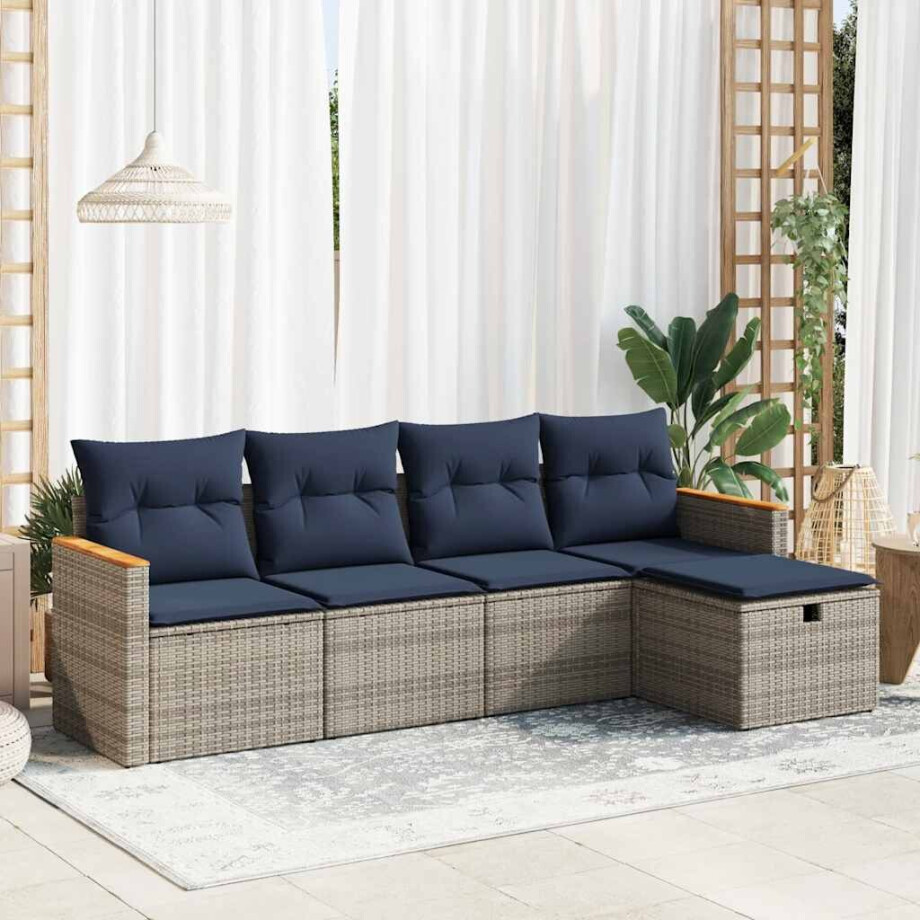 vidaXL 5-delige Loungeset met kussens poly rattan grijs vidaXL 5-delige Loungeset met kussens poly rattan grijs afbeelding 1
