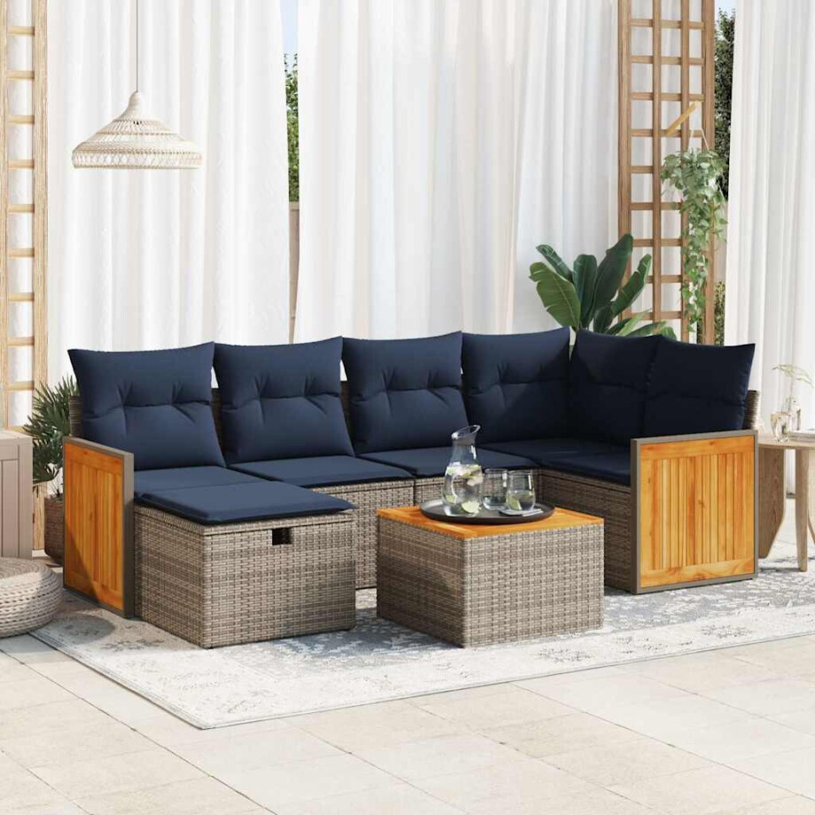 vidaXL 7-delige Loungeset met kussens poly rattan grijs vidaXL 7-delige Loungeset met kussens poly rattan grijs afbeelding 1