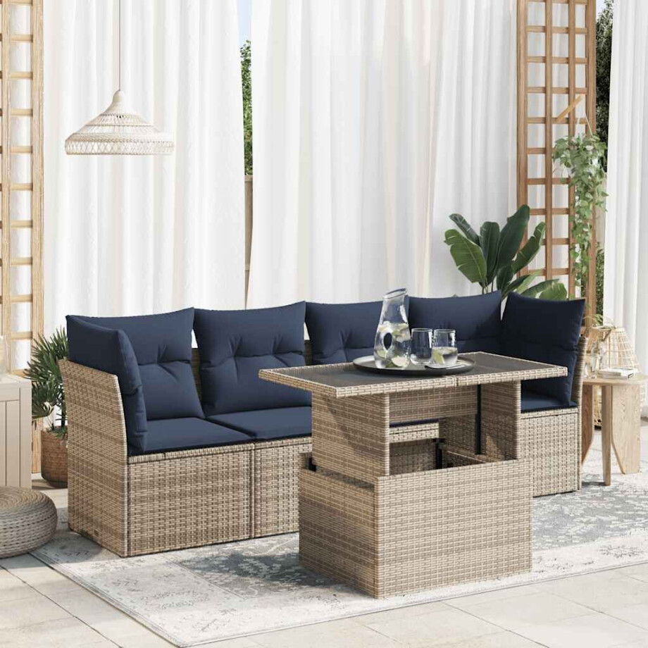 vidaXL 5-delige Loungeset met kussens poly rattan acacia grijs afbeelding 1