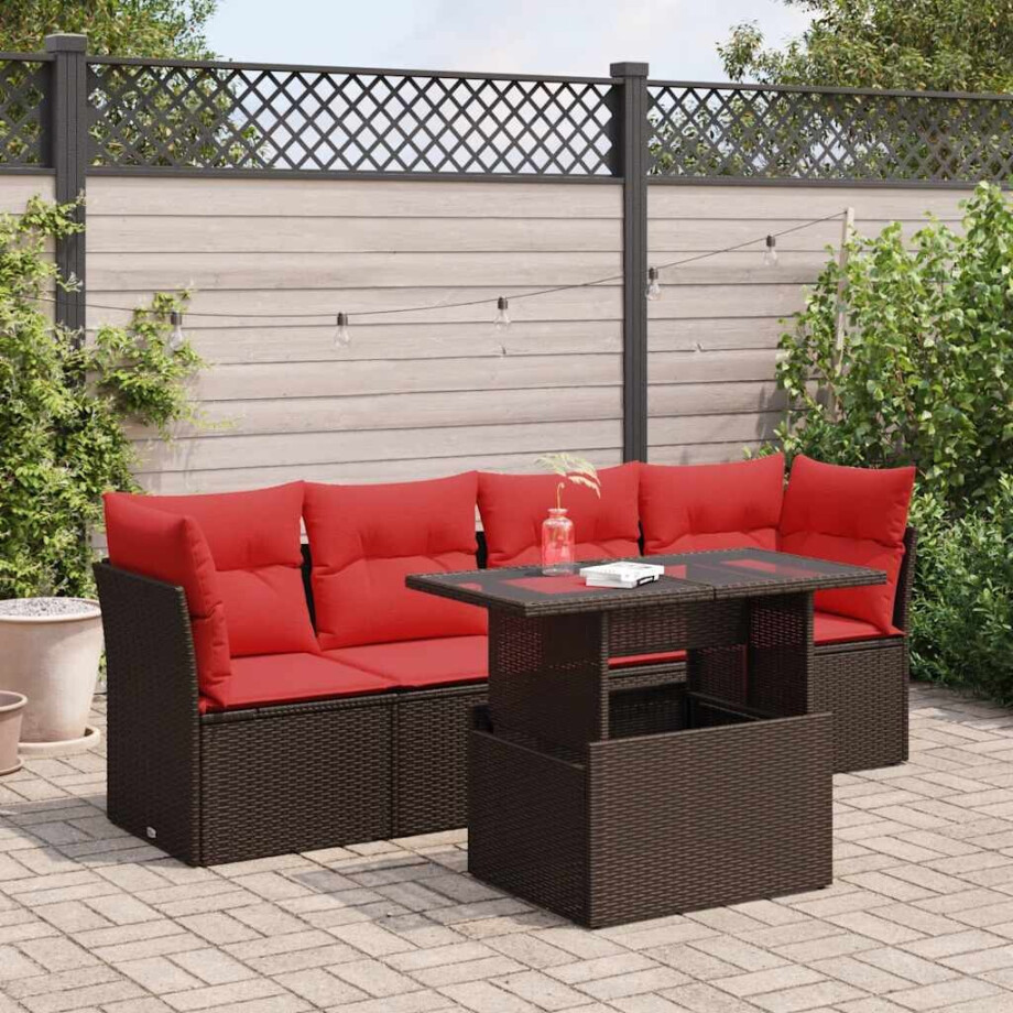vidaXL 5-delige Loungeset met kussens poly rattan acacia bruin afbeelding 1