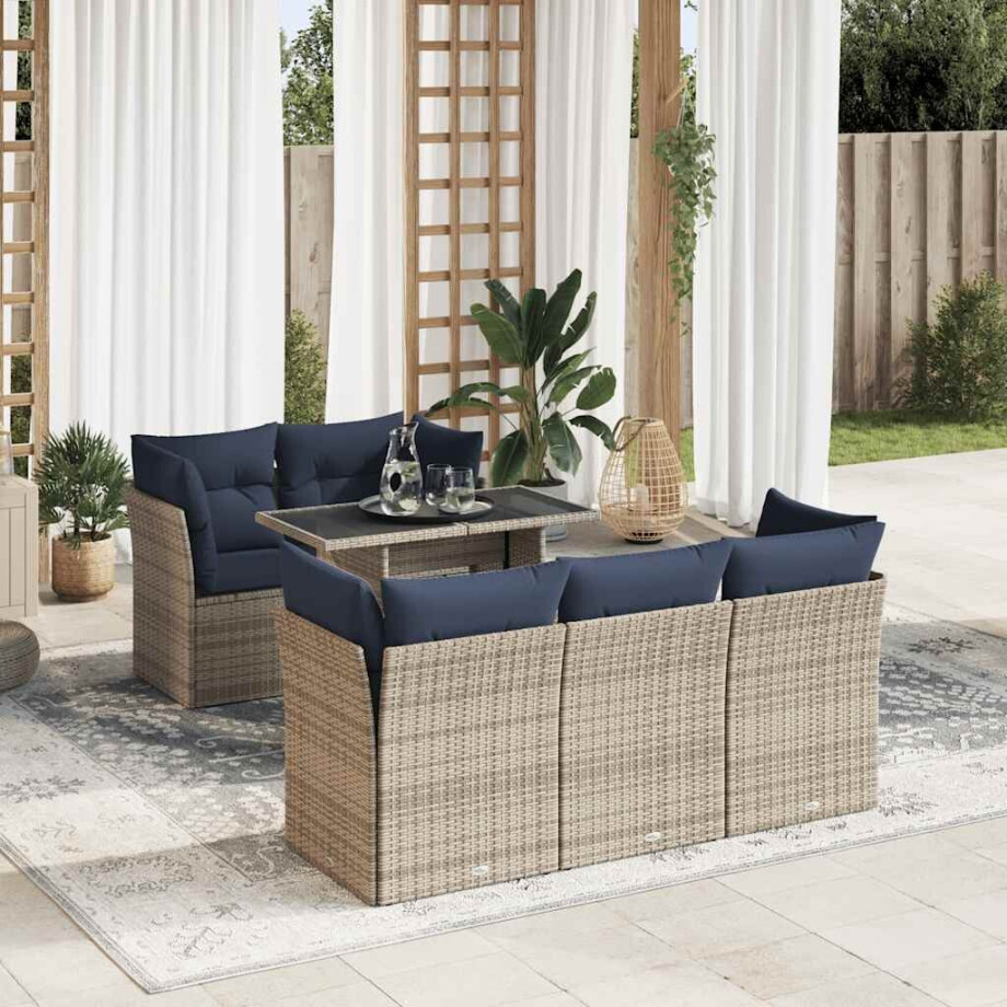 vidaXL 6-delige Loungeset met kussens poly rattan acacia grijs afbeelding 1