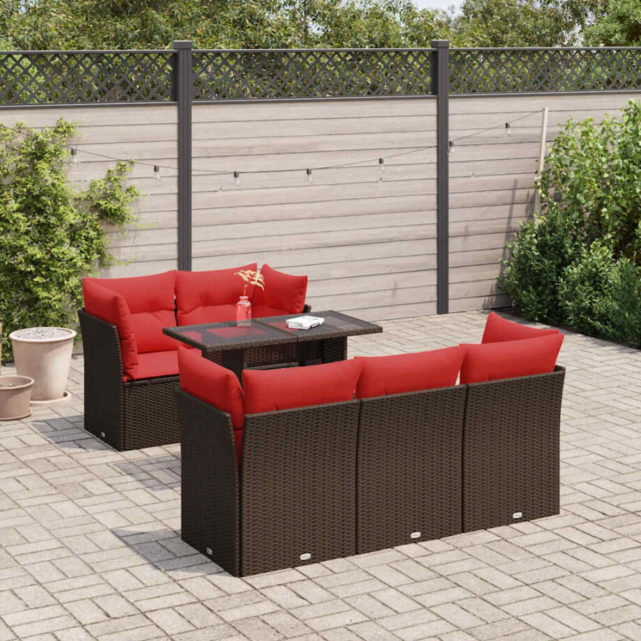 vidaXL 6-delige Loungeset met kussens poly rattan acacia bruin afbeelding 1