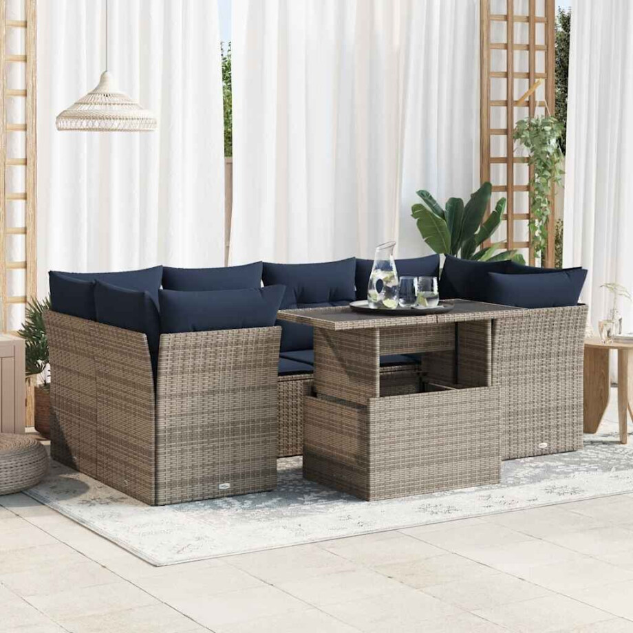 vidaXL 7-delige Loungeset met kussens poly rattan acacia grijs afbeelding 1