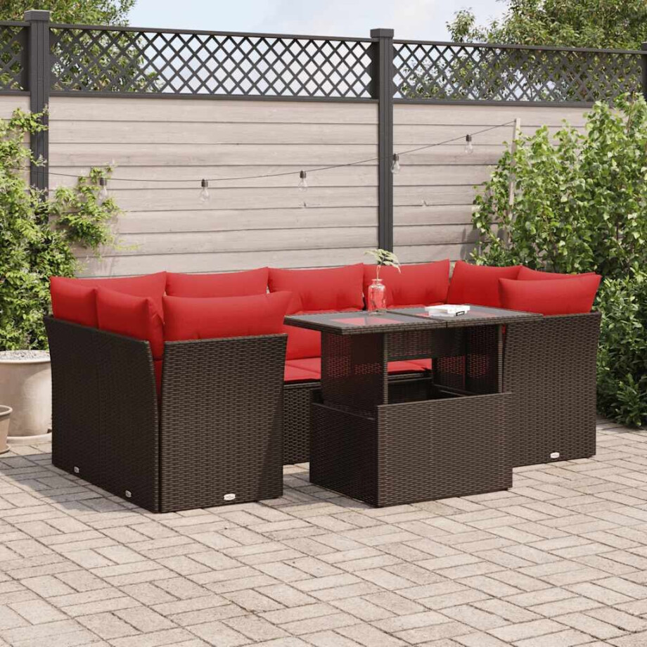 vidaXL 7-delige Loungeset met kussens poly rattan acacia bruin afbeelding 1