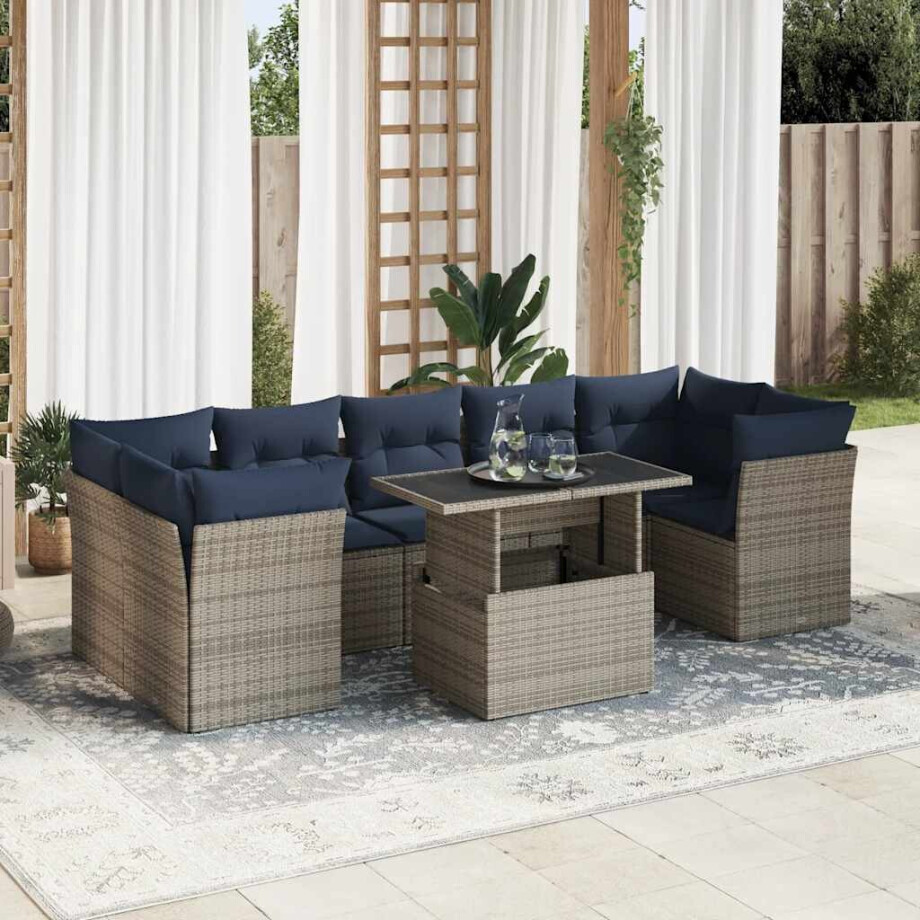 vidaXL 8-delige Loungeset met kussens poly rattan acacia grijs afbeelding 1