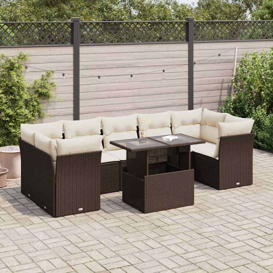 vidaXL 8-delige Loungeset met kussens poly rattan bruin afbeelding 1