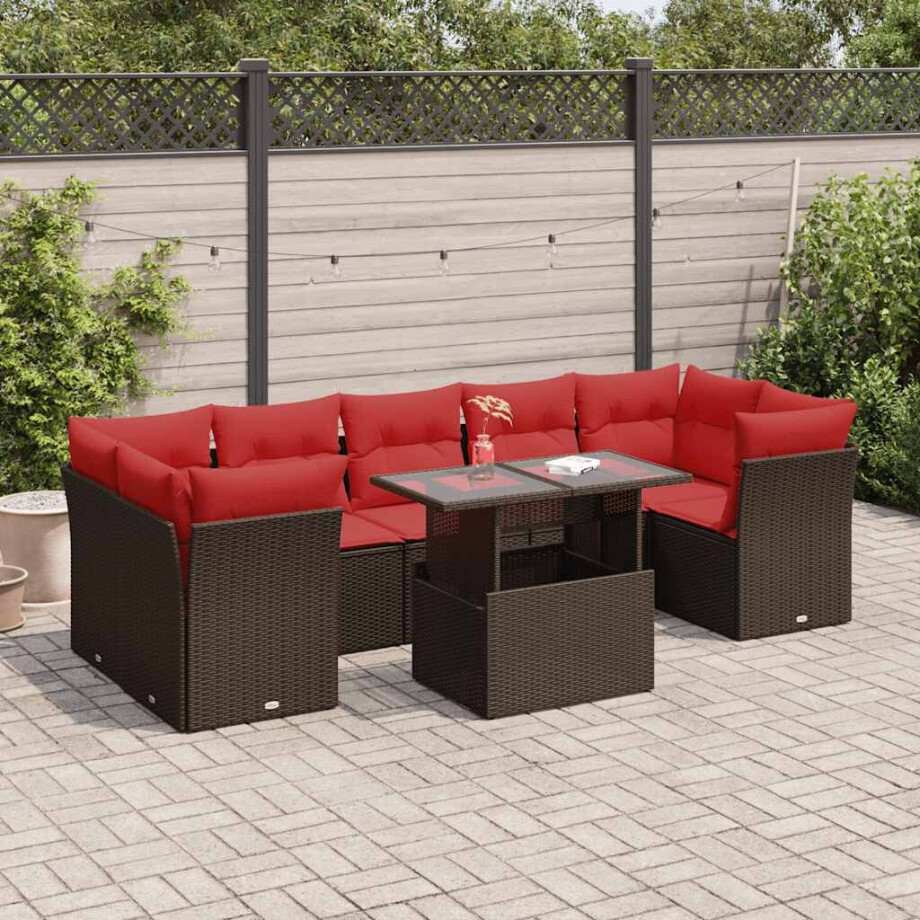 vidaXL 8-delige Loungeset met kussens poly rattan acacia bruin afbeelding 1