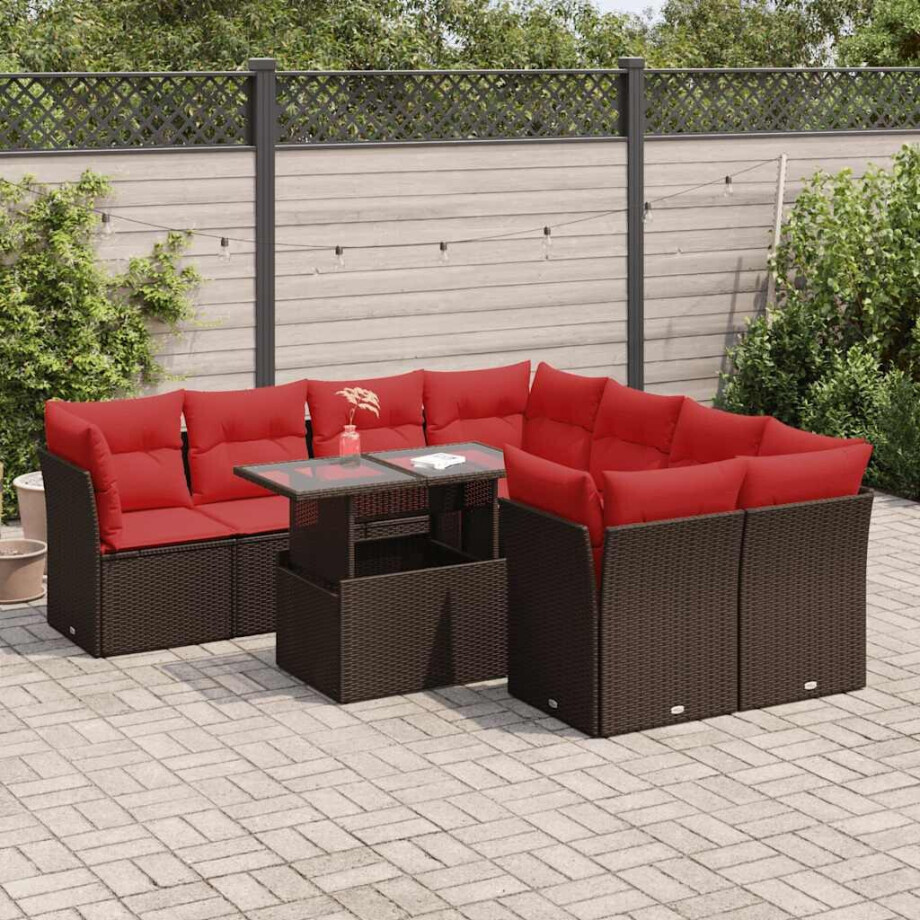 vidaXL 9-delige Loungeset met kussens poly rattan acacia bruin afbeelding 1