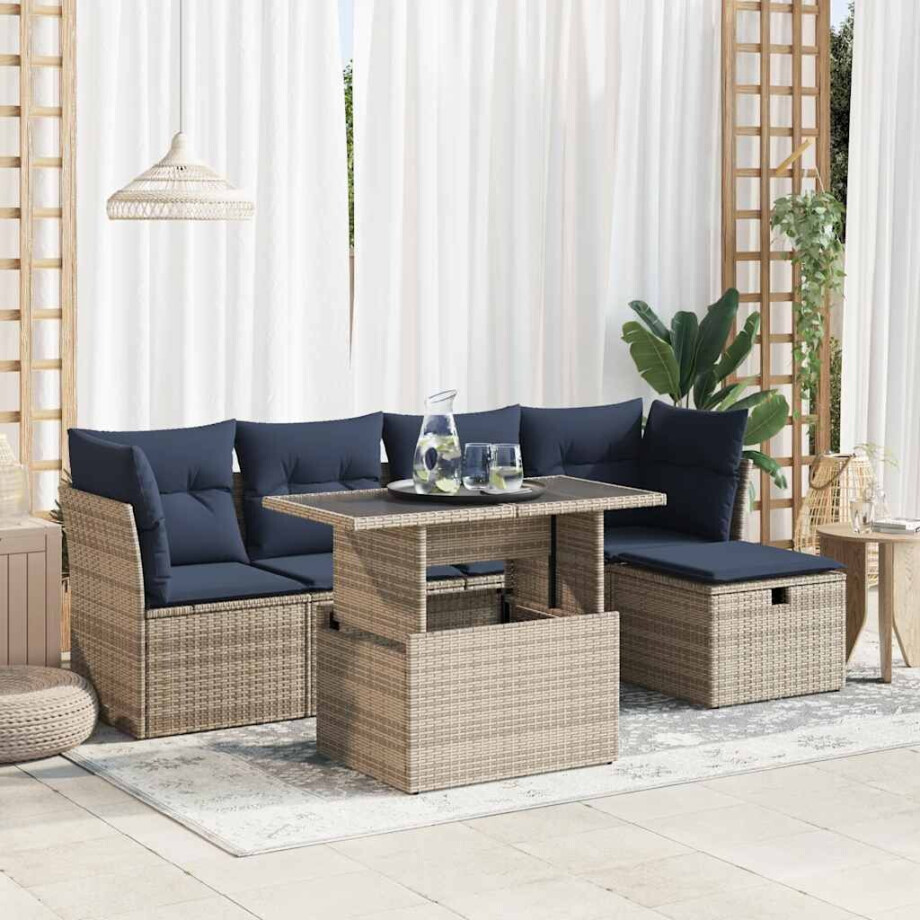 vidaXL 6-delige Loungeset met kussens poly rattan acacia grijs afbeelding 1