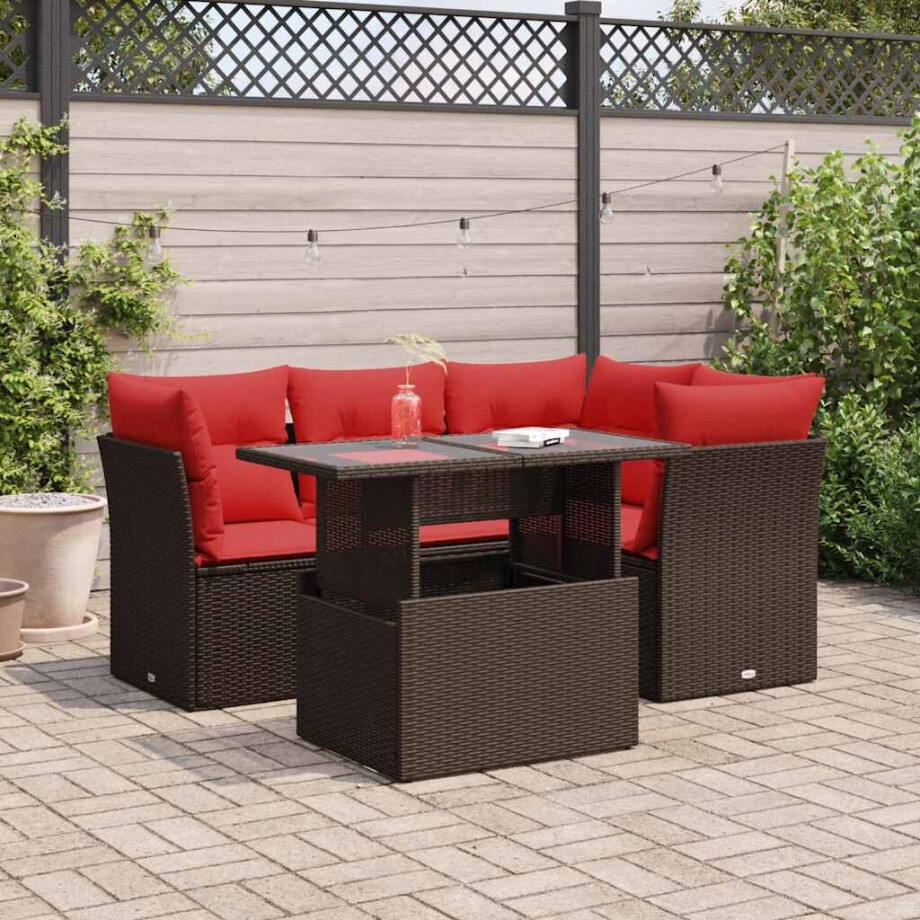 vidaXL 5-delige Loungeset met kussens poly rattan acacia bruin afbeelding 1