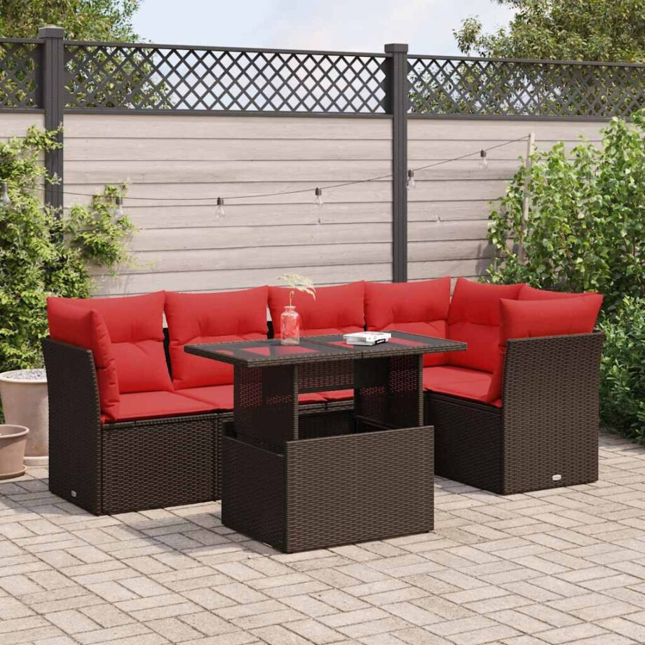 vidaXL 6-delige Loungeset met kussens poly rattan acacia bruin afbeelding 1
