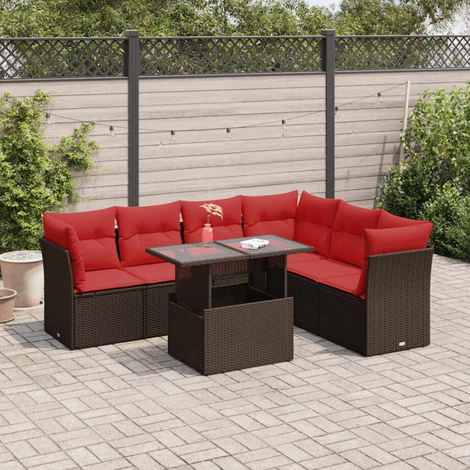 vidaXL 7-delige Loungeset met kussens poly rattan acacia bruin afbeelding 1