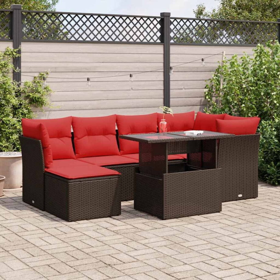 vidaXL 7-delige Loungeset met kussens poly rattan acacia bruin afbeelding 1