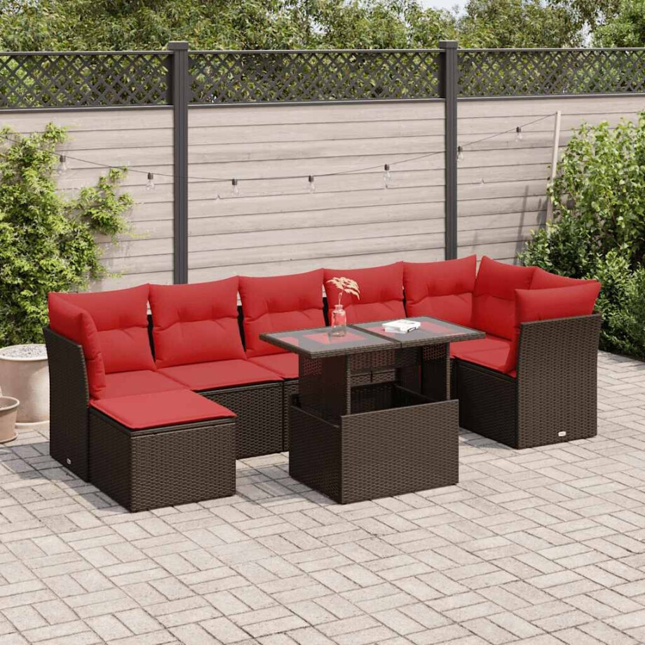 vidaXL 8-delige Loungeset met kussens poly rattan acacia bruin afbeelding 1