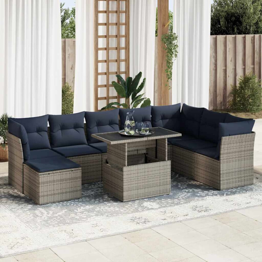 vidaXL 9-delige Loungeset met kussens poly rattan acacia grijs afbeelding 1