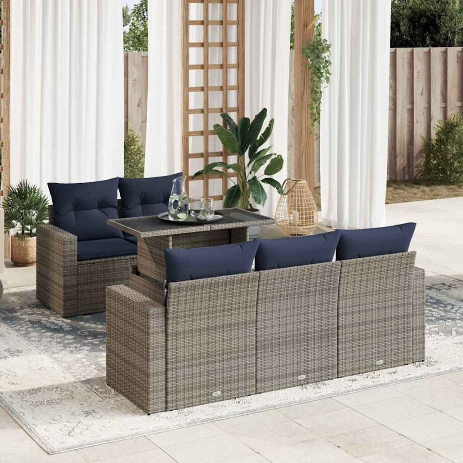 vidaXL 6-delige Loungeset met kussens poly rattan acacia grijs afbeelding 1