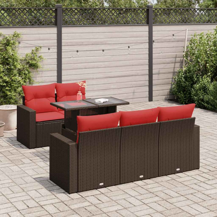 vidaXL 6-delige Loungeset met kussens poly rattan acacia bruin afbeelding 1