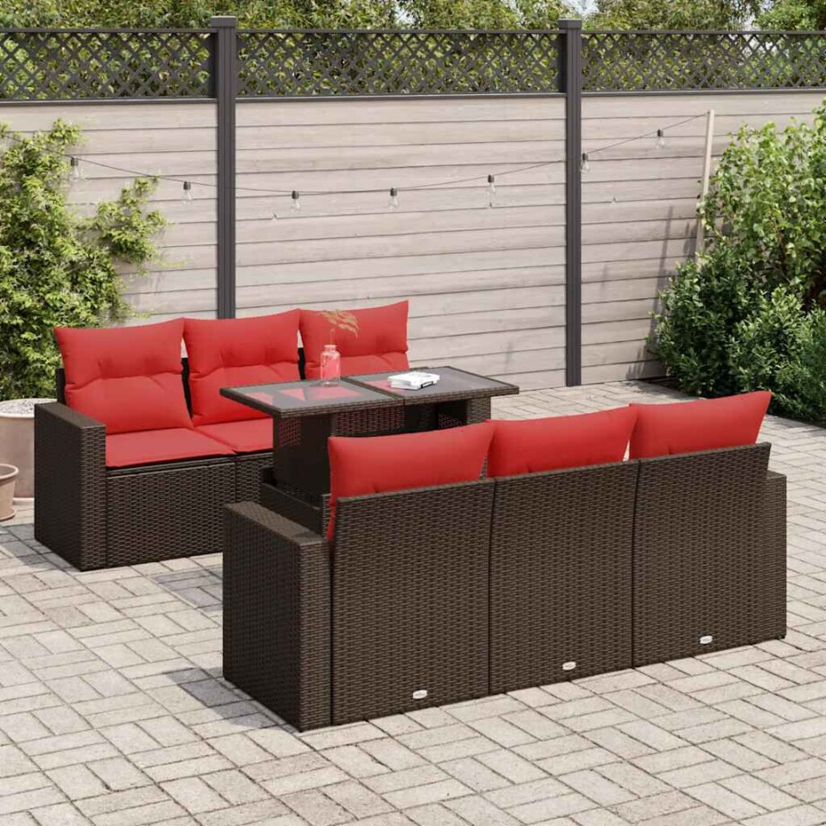 vidaXL 7-delige Loungeset met kussens poly rattan acacia bruin afbeelding 1