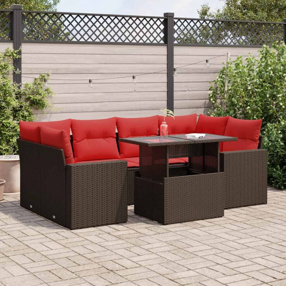 vidaXL 7-delige Loungeset met kussens poly rattan acacia bruin afbeelding 1